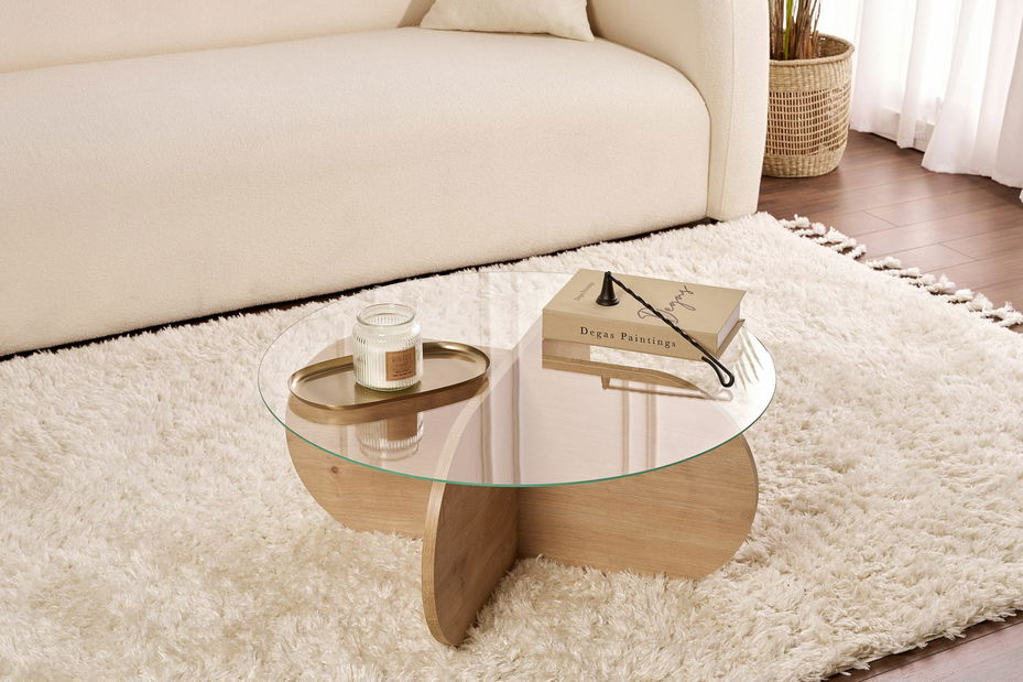 Konferenčný stolík Aorte (dub zafírový + sklo)