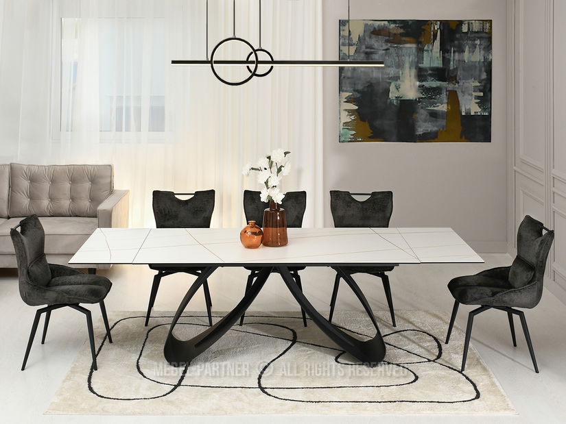 Jedálenský stôl Prego (biely mramor + čierna)