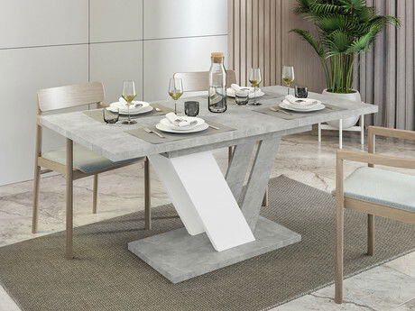 Rozkladací jedálenský stôl Granger (mramor biely + lesk biely) (pre 2-6 osôb)