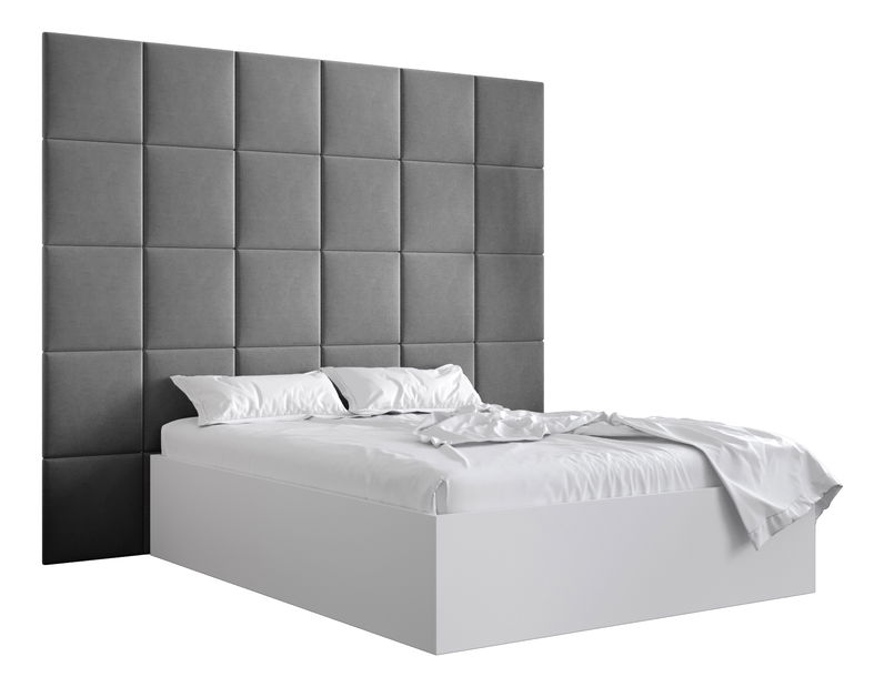 Franciaágy kárpitozott fejtámlával 160 cm Brittany 3 (matt fehér + szürke) (ágyráccsal)