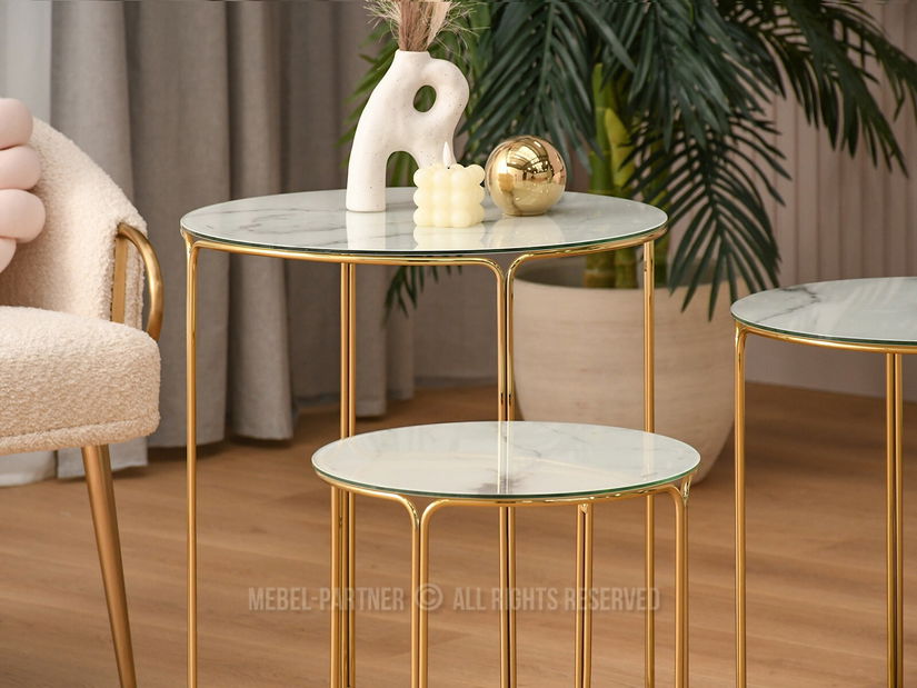 Dohányzóasztal Belianni Zest (fehér márvány + arany)