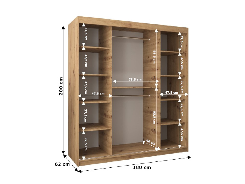 Ormar za garderobu 180 cm Toki 3 (hrast sonoma + hrast sonoma)