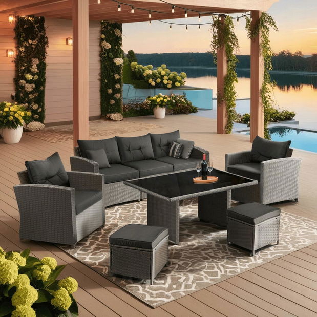 Set mobilier de grădină Comidas (gri) (pentru 7 persoane)