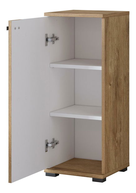 Kúpeľňová skrinka Fargall 90 (lesklá biela + dub zlatý)