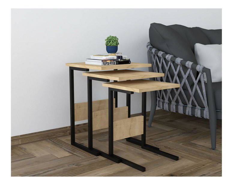 Dohányzóasztal szett (3 db.) Bameni (fekete + zafír tölgy)