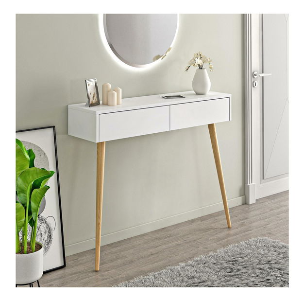 Toaletný stolík Lizitta (biela + drevo)