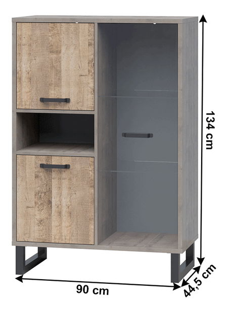 Vitrină Bareni 2D1W (stejar nisipiu + gri)