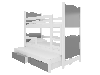 Poschodová detská posteľ 180x75 cm Lukrécia (s roštom a matracom) (biela + sivá)