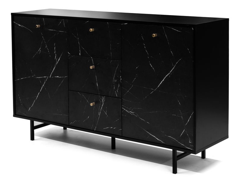 Komoda Verona K2D3SZ (čierna + čierny mramor)