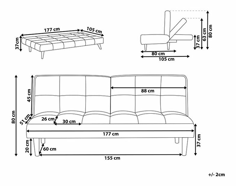 Sofa trosjed Sunds (tamno siva)