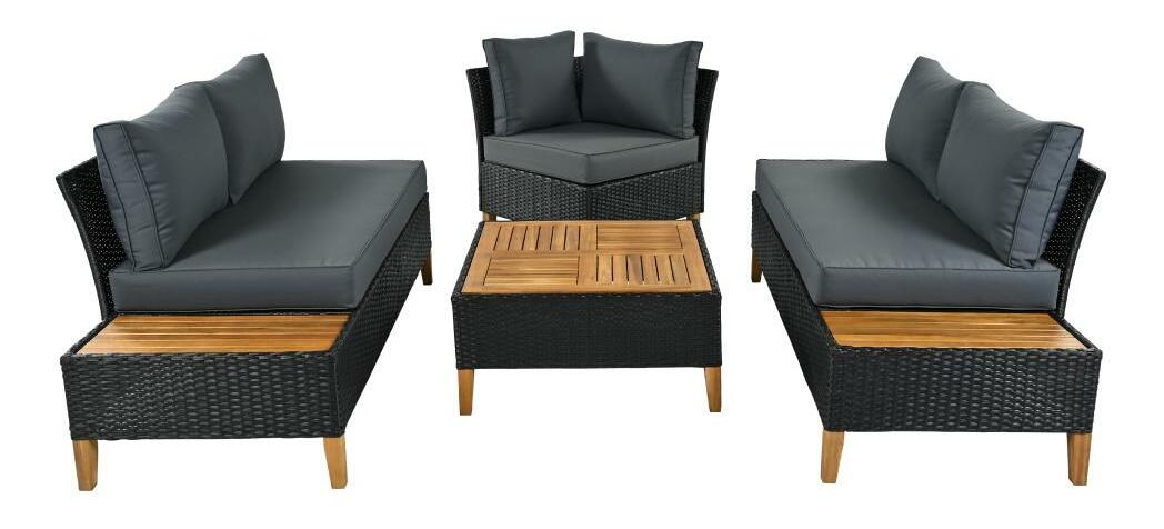 Kerti rattan szett Malcolm (fekete + szürke + natúr)