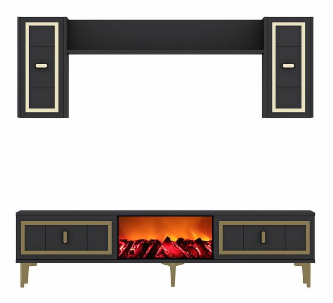 Obývacia stena s krbom Orino (antracit + zlatá)