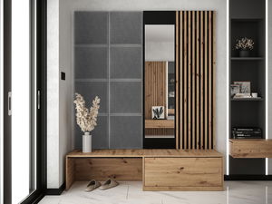 Mobilier hol Anrolat I (Stejar artisan + Negru + Gri) (cu oglindă)