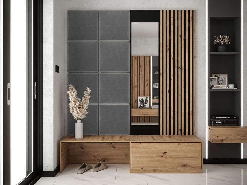 Előszoba Anrolat I (artisan tölgy + fekete + szürke) (tükörrel)