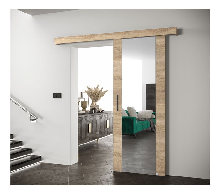 Uși culisante 90 cm Sharlene II (stejar sonoma + stejar sonoma + negru) (cu oglindă)