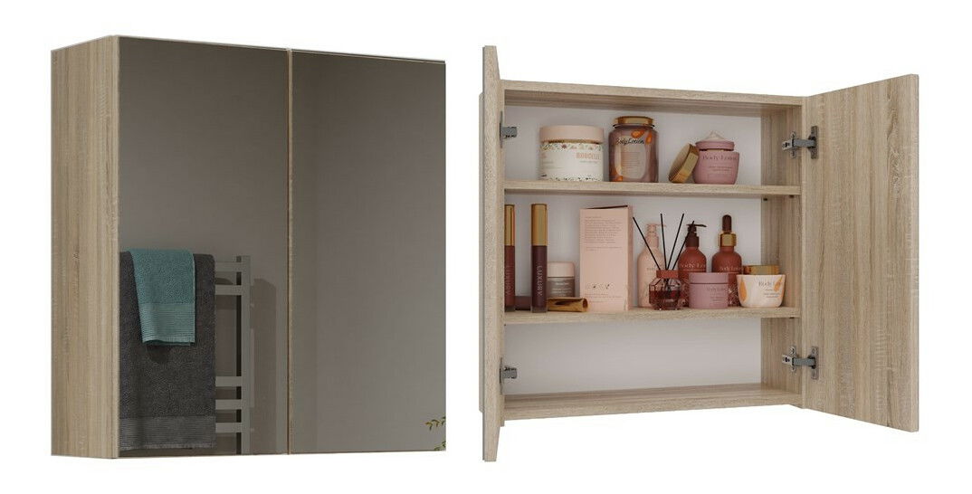 Závesná kúpelňová skrinka Perdieron 4 (dub sonoma) (so zrkadlom)