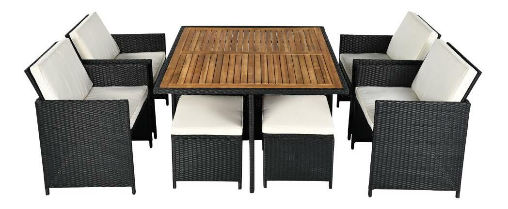 Záhradný ratanový set Milford (čierna + krémová + prírodná)