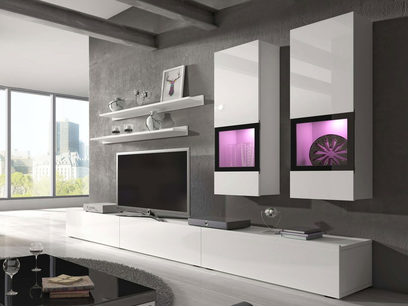 Mobilier camera de zi Barly Typ 10 (Alb + Alb lucios) (cu iluminat) *vânzare stoc