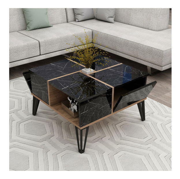 Măsuță de cafea Nirvy (negru + nuc + alb)