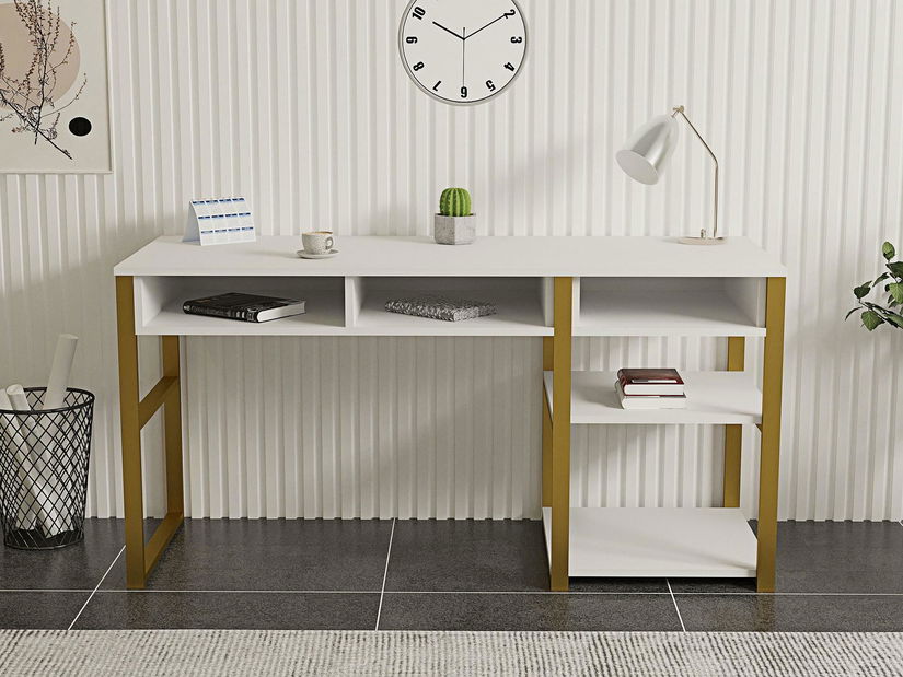PC stolík Emiro (biela + zlatá)