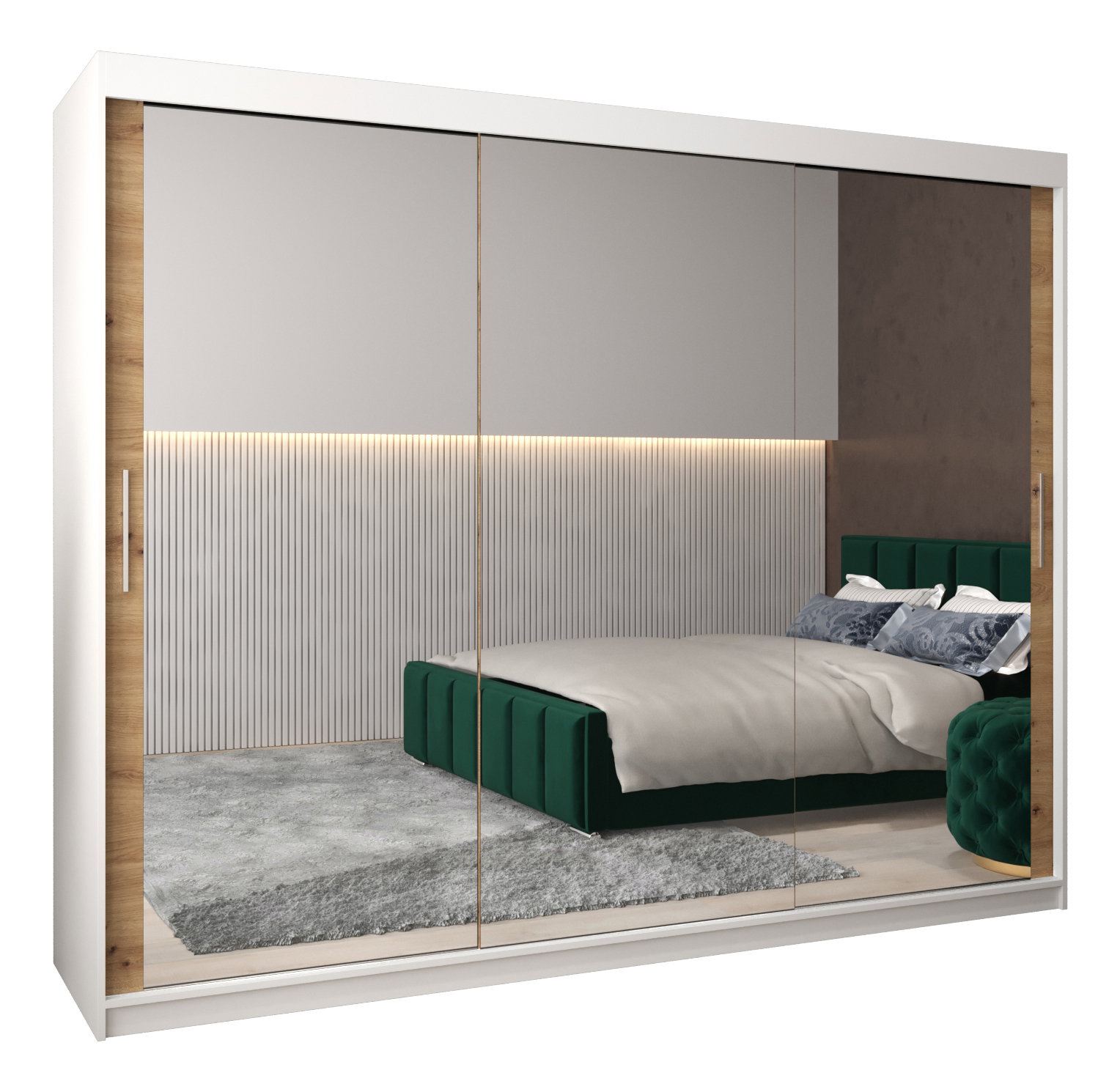 Šatníková skriňa 250 cm Toki 3 (Biela matná + Dub artisan)