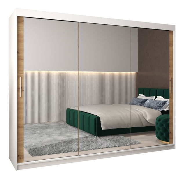 Šatníková skriňa 250 cm Toki 3 (Biela matná + Dub artisan)