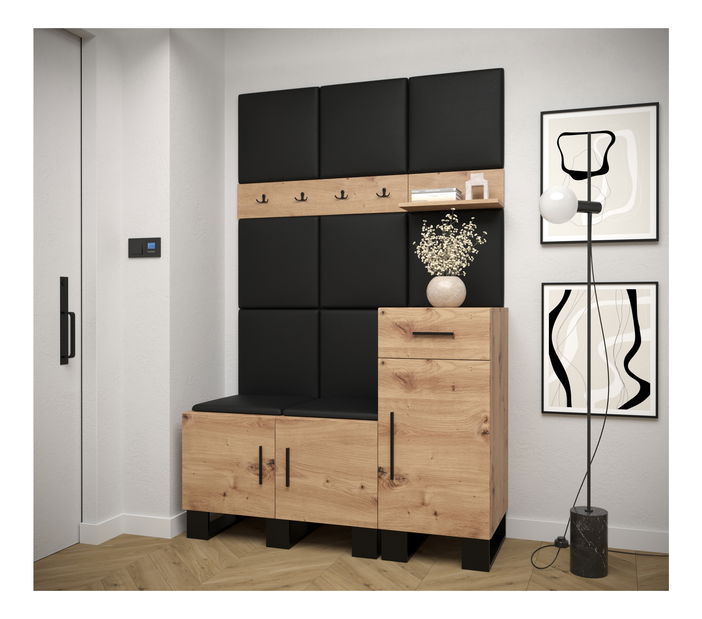 Predsieňová zostava Amanda 5 (dub artisan + čierna ekokoža)