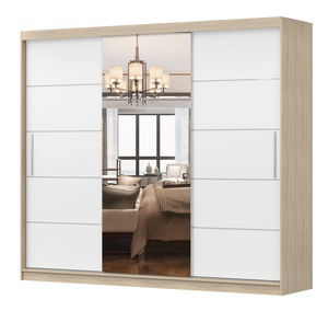 Ormar za garderobu Arrun (hrast sonoma + bijela + ogledalo)