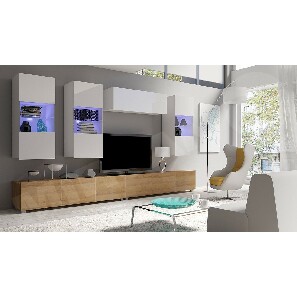 Mobilier living V Badiani (Stejar auriu + Alb + Alb lucios)