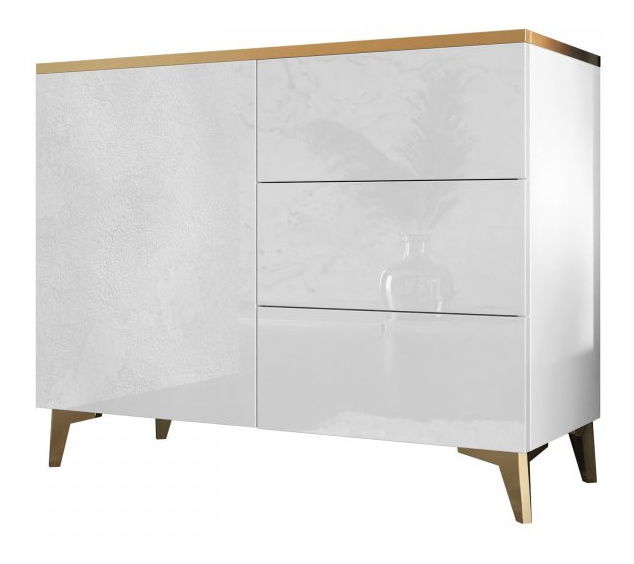 Komoda Opuncia 1D3S (bijela + bijela sjajna + zlatna)