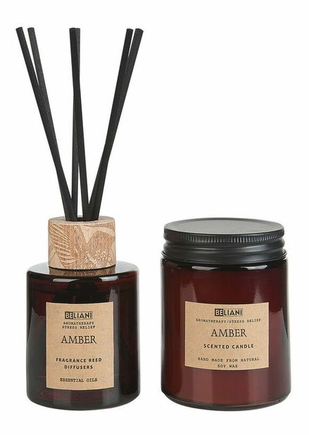 Lumânare din ceară de soia , difuzor cu bețișoare cu parfum de chihlimbar Ember (maro)