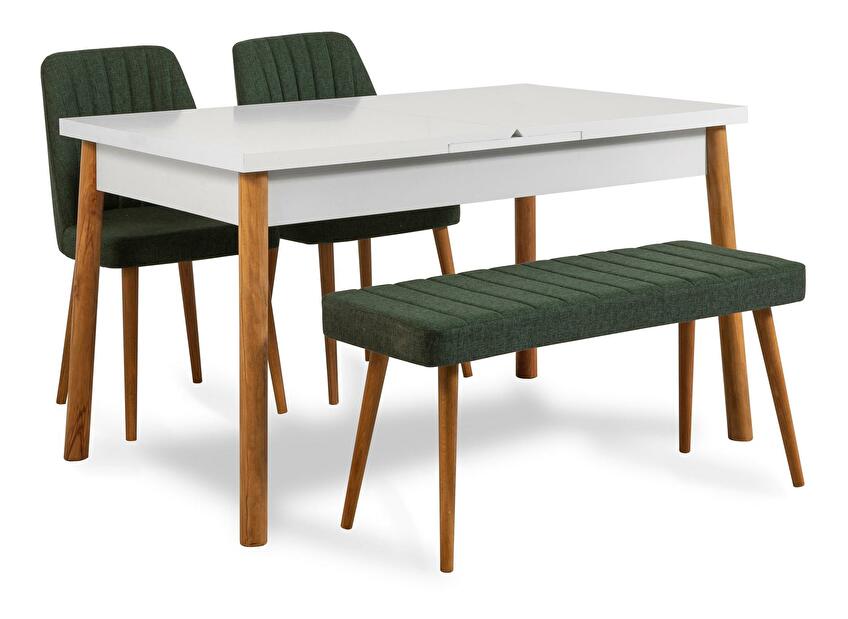 Set mobilier sufragerie Dobuse 2 (pin atlantic + alb + verde) (pentru 4 persoane)