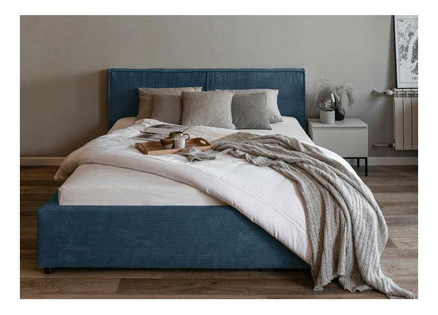 Franciaágy 180 cm Fatime (ágyráccsal) (tárolóhellyel) (tengerészkék + fekete)