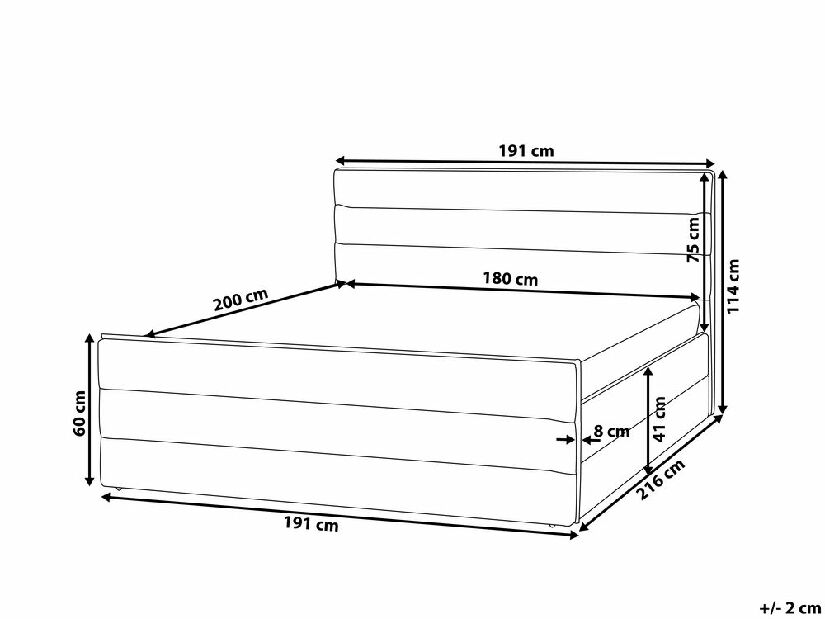 Franciaágy 180 cm VALDO (ágyráccsal) (sötétszürke)