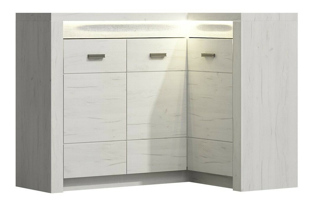 Kutna komoda Nadenas N15 K (bijela craft) (bijela LED rasvjeta)