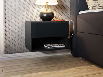 Závesný nočný stolík Amarilda (čierna + čierna lesklá) *výpredaj