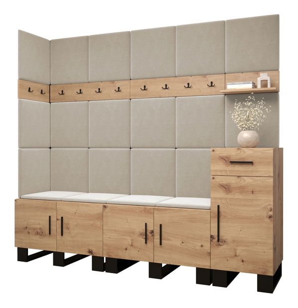 Set mobilier pentru hol Amanda 9 (Stejar artisan + bej)