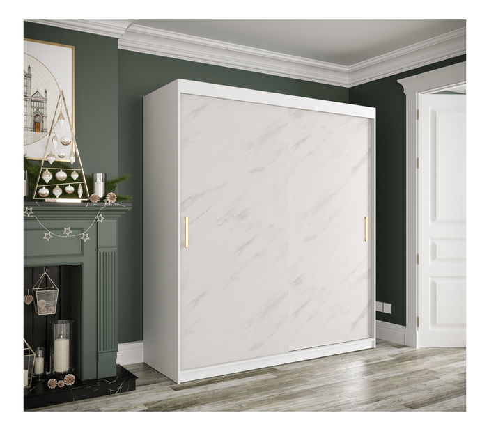 Šatníková skriňa 180 cm Marbelo T (matná biela + biely mramor)