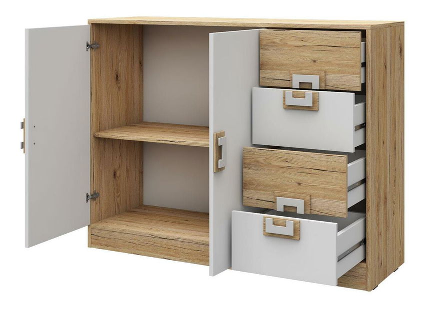 Komód 120 NI08 Nika (világos tölgy + fehér + világos tölgy)