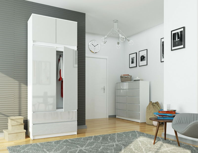 Ormar za garderobu Submarino (bijela + metalik sjaj) (s produžetkom)