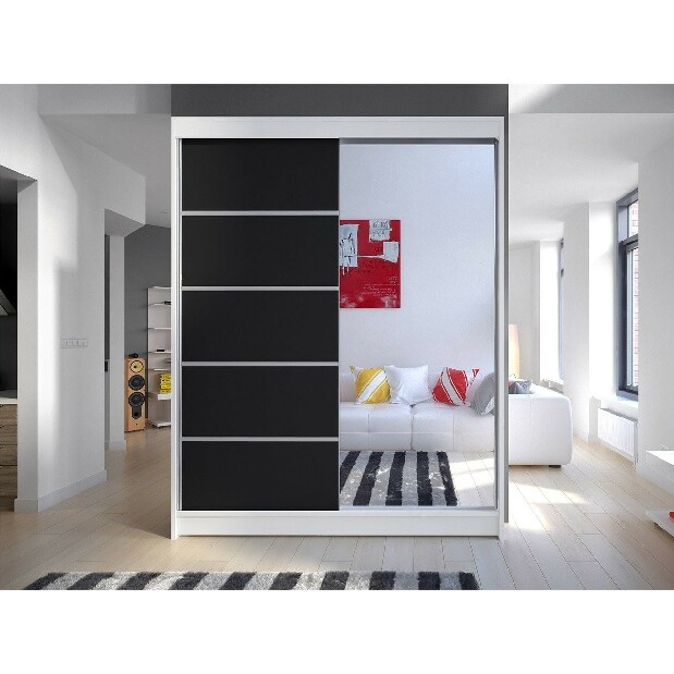 Ormar za garderobu Bianca III (bijela + crna + ogledalo) (LED rasvjeta RGB višebojna)