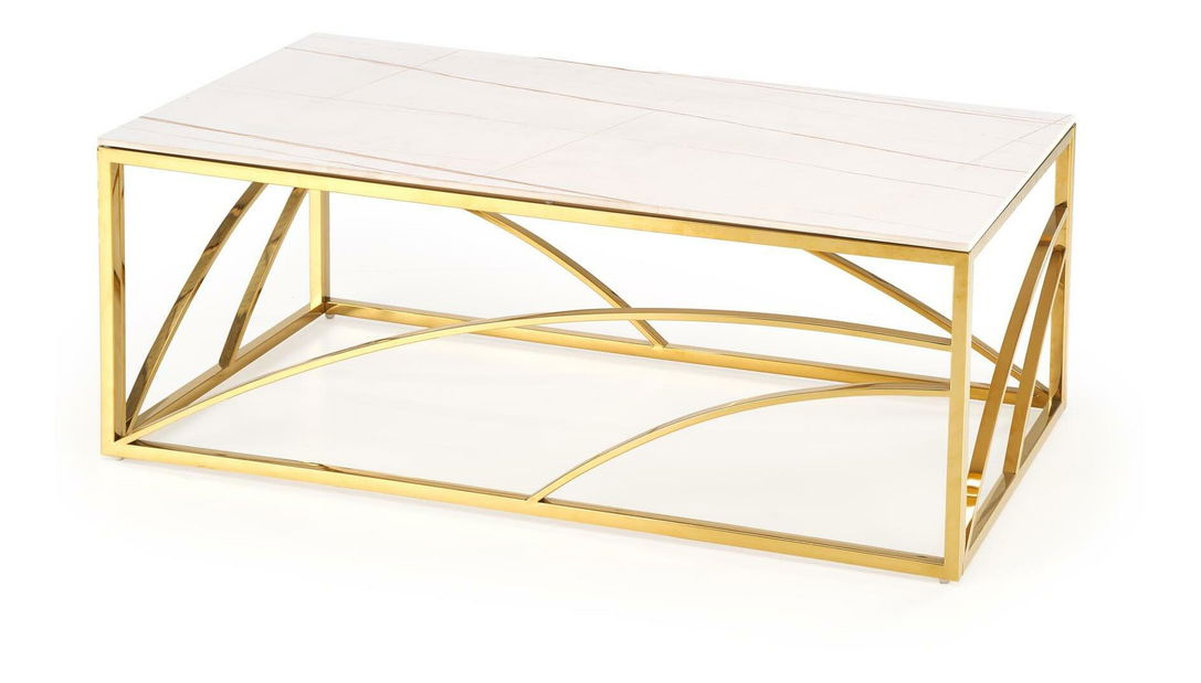Konferenčný stolík Un 3 (biely mramor + zlatá)