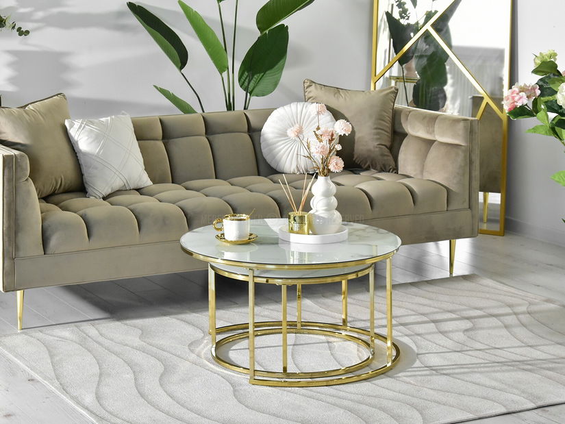 Dohányzóasztal Grande (fehér márvány + arany)