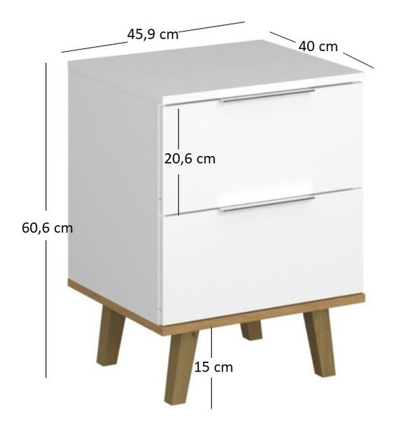 Comodă Nickole 2S/46 (alb + Stejar pietros)