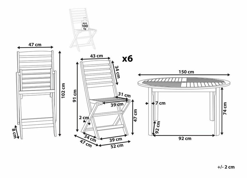 Záhradný set TALAVO (svetlé drevo) (pre 6 osôb)