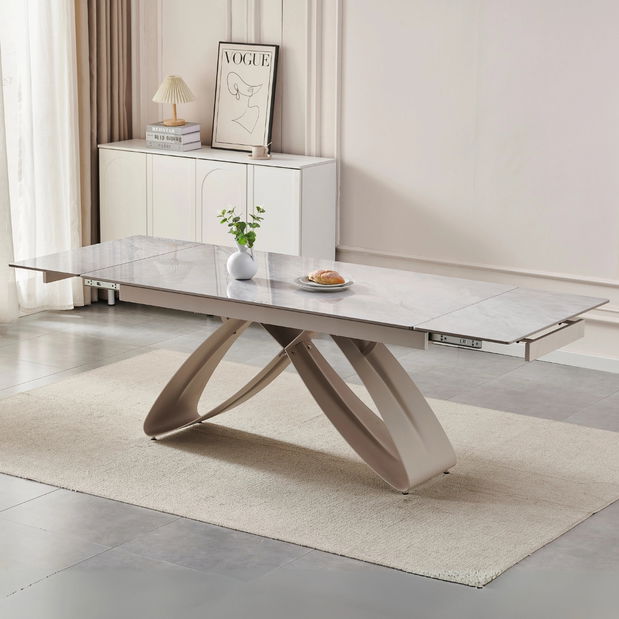 Masă sufragerie extensibilă Lungo (gri marmură + cashmir) (pentru 6-8 persoane)