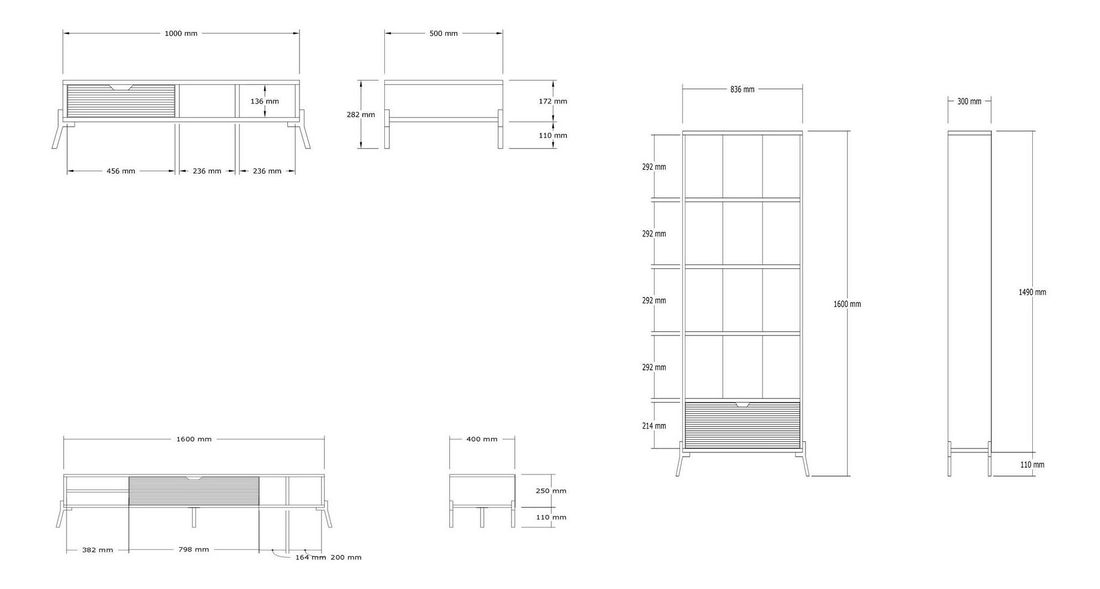 Set mobilier living Ponusetta (Stejar zafir + alb)