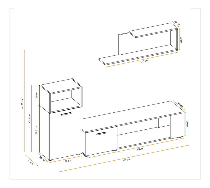 Obývacia stena Mantes WWT1 (biela matná + dub wotan)