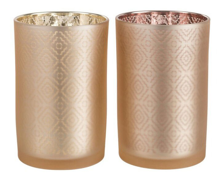 Svietnik Jolipa Na čajovú sviečku Innocent Blush (12x12x18cm) (Zlatá + Medená) (2ks)
