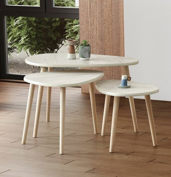 Set 3ks. konferenčných stolíkov Alva (travertín)